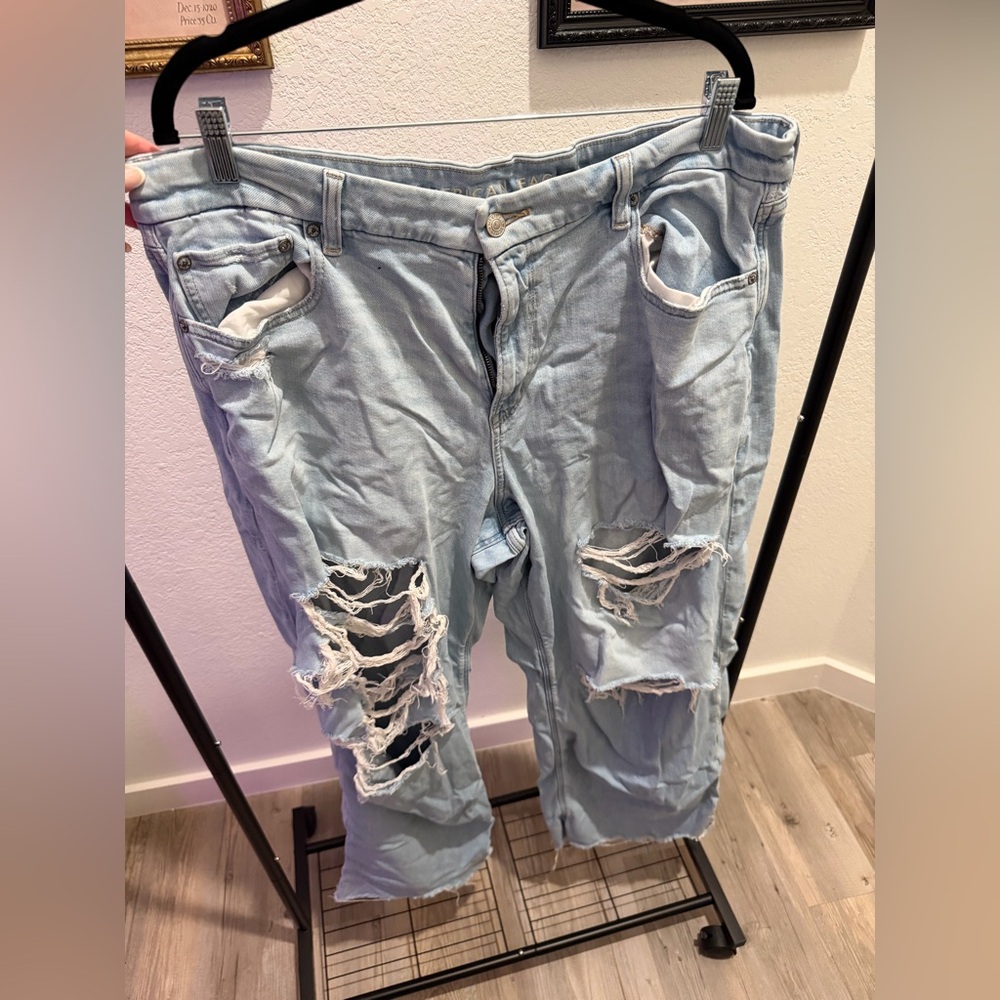 American Eagle Outfitters Light Blue Ripped Women's Flare Jeans